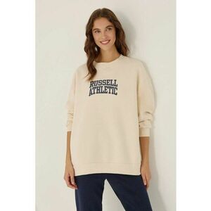Bluza supradimensionata - guler rotund - imprimeu - bej - bumbac si poliester - imagine