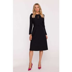 Rochie midi - S413 neagra decolteu rotund - maneci lungi - funde decorative - buzunare laterale - fermoar la spate - zi cu zi - Negru imagine