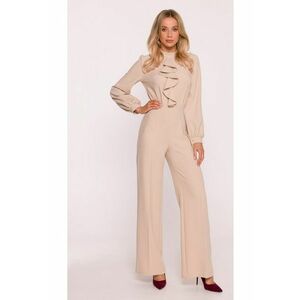 Salopeta eleganta - S420 Bej material neted cu finisaj moale - guler ridicat - maneci lungi bufante - fermoar ascuns - Bej imagine