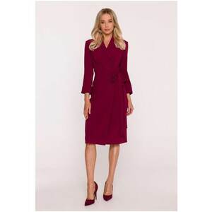 Rochie Midi - S415 bordo Decolteu in V - Guler Sal - Maneci 7/8 - Legatura in talie - Material neted cu finisaj moale - Partial captusita - Stil infasurat - Bordeaux imagine