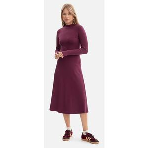 Rochie midi - B299 Pruna Tricot cu dungi - top mulat - evazat la baza - maneci lungi cu orificii pentru degete - top cu guler inalt - fara inchizatoare imagine