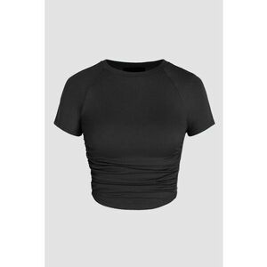 Top scurt cu detalii incretite - Negru imagine