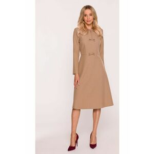 Rochie midi - S413 Bej decolteu maneci lungi - decorative - Poliester - Trapezoidala - Bej imagine