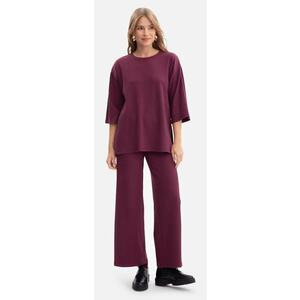 Pantaloni casual - B300 Pruna Lungi - Tricot cu dungi - Talie elastica - Fara buzunare - Croiala lejera - Perfect zilnica - Pruna imagine