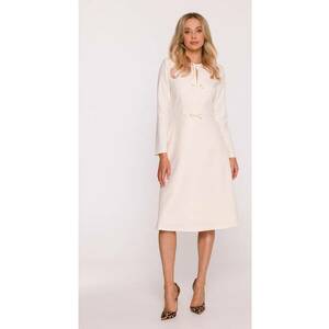 Rochie Midi S414 fildes Maneci lungi - Decolteu rotund - Spate fermoar - Material neted - Captuseala completa - Fildes mat imagine