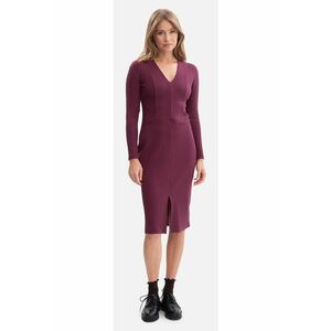 Rochie creion - B307 Pruna maneci lungi - decolteu in V - Tiv ondulat - fara captuseala - lungime midi - Mov imagine