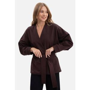 Sacou - B297 ciocolata neagra bumbac - croiala lejera - talie cu curea - maneci lungi - stil casual - model kimono - lungime pana la sold - fara guler superior - Negru imagine