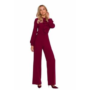 Salopeta eleganta - S420 Bordo material neted cu finisaj moale - guler ridicat - maneci lungi bufante - fermoar ascuns - Bordeaux imagine