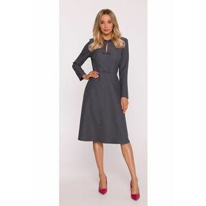 Rochie midi - S413 Gri decolteu semicircular - maneci lungi - crapaturi laterale - fonduri decorative - Poliester - Trapezoidala - Gri imagine