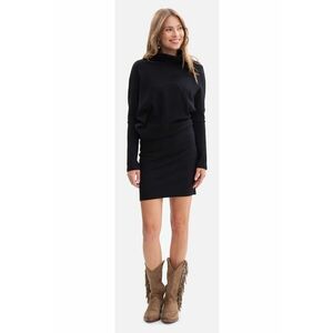 Rochie mini - B309 negru tricot - fara inchizatoare - top lejer - baza mulata - talie inalta - maneci lungi - cu guler imagine