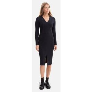 Rochie creion - B307 negru maneci lungi - decolteu in V - dantela - fara captuseala - lungime midi - Negru imagine
