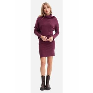 Rochie mini - B309 Pruna tricot - fara inchizatoare - top lejer - baza mulata - talie inalta - maneci lungi - cu guler - Pruna imagine