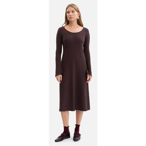 Rochie midi - B308 ciocolata tricot cu dungi - casual - decolteu rotund - necaptusita - fara buzunare - maneci lungi - usor evazata in partea de jos - fara inchizatoare - Ciocolata imagine