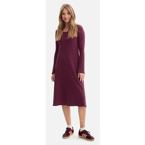 Rochie midi - B308 Pruna tricot cu dungi - casual - decolteu rotund - necaptusita - fara buzunare - maneci lungi - usor evazata in partea de jos - fara inchizatoare - Pruna imagine