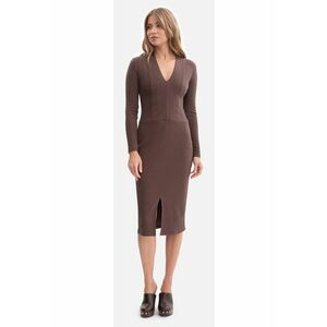 Rochie creion - B307 maro maneci lungi - decolteu in V - dantela - fara captuseala - lungime midi - Maro imagine
