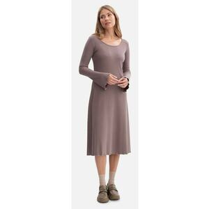Rochie midi - B308 Cacao tricot cu dungi - casual - decolteu rotund - necaptusita - fara buzunare - maneci lungi - usor evazata in partea de jos - fara inchizatoare - Cacao imagine