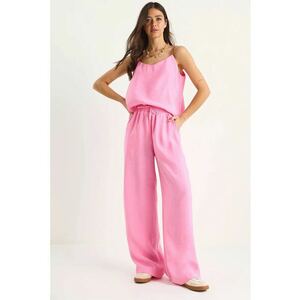 Set doua piese - decolteu in V - maneca lunga - roz - poliester/modal imagine
