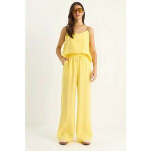 Set doua piese coordonat - decolteu in V - maneca lunga - galben - poliester-modal imagine