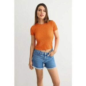 Top - scurt - maneca scurta - portocaliu - material texturat imagine