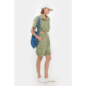 Compleu dama camasa si pantaloni scurti cargo - verde - poliester imagine