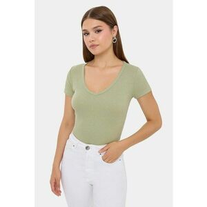 Tricou dama - Basic - maneca scurta - decolteu in V - verde - bumbac imagine