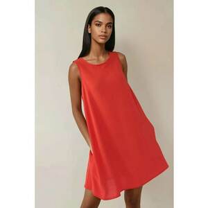 Rochie mini - croiala in forma de A - guler rotund - portocalie - bumbac imagine