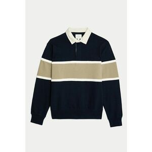 Bluza polo de trening cu model in dungi - Alb/Bej/Bleumarin imagine