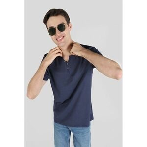 Tricou cu decolteu henley - Bleumarin imagine