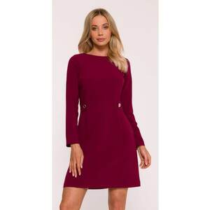 Rochie mini S419 Bordeaux maneci lungi - decolteu rotund - bretele decorative in talie cu nasturi aurii - - material neted cu finisaj moale - inchidere cu fermoar la spate - Bordeaux imagine