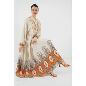 Rochie viscoza cu decolteu în V - Bej imagine