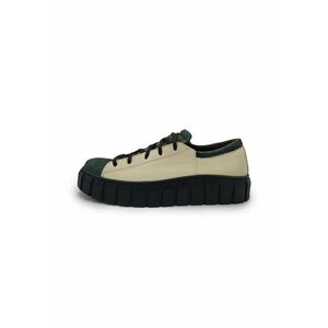 Pantofi de piele cu talpa plata si insertii de piele intoarsa - Verde inchis/Bej deschis imagine