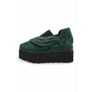 Pantofi wedge slip-on de piele intoarsa cu bareta elastica - Verde inchis imagine