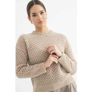 Pulover din amestec de lana alpaca cu maneci cazute - Maro deschis imagine
