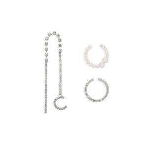 Cercei ear cuff - argintii - cu pietre si perle - Sekine C2 - imagine