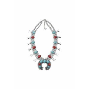 Colier argintiu - stil boho - cu pietre turquoise si rosii - Roxanna C6 - imagine