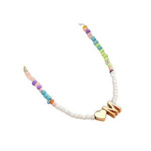 Colier auriu - cu margelute colorate - litera M C2 - imagine