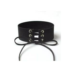 Choker negru - lat - cu snur - din piele ecologica - Lara C4 - imagine