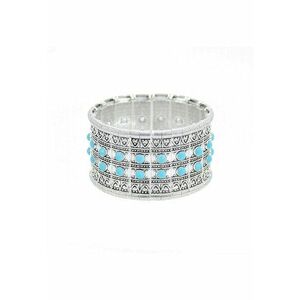 Bratara argintie - pe elastic - lata - cu pietre turquoise - Eloise C9 - imagine