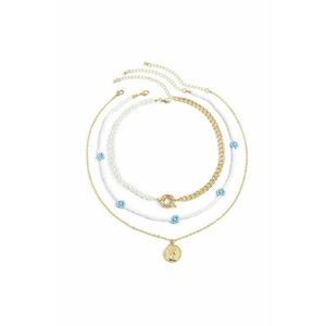 Set 3 coliere - aurii - cu perle si floricele albastre - Kamma C5 - imagine