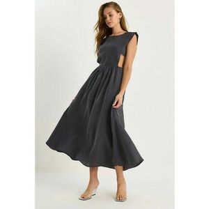 Rochie midi - HiCCUP - guler rotund - gri inchis - material textil imagine