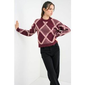 Pulover cu model geometric - Roz/Violet pruna imagine