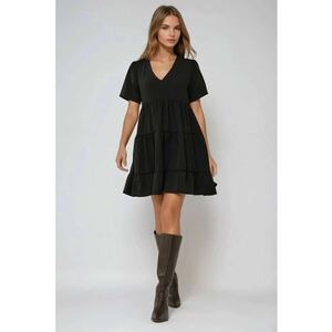 Rochie mini A-line - decolteu in V - neagra - jerseu imagine