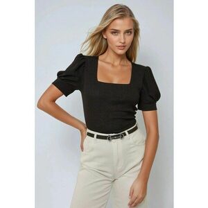 Bluza dama - texturata - guler patrat - negru - bumbac imagine