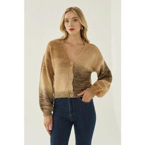 Pulover dama - cardigan cu decolteu in V - croiala lejera - gradient - maro - acril imagine