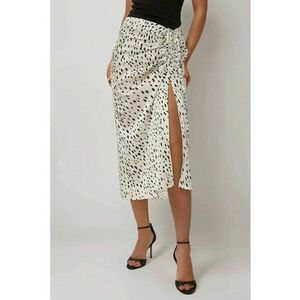 Fusta midi dama - cu imprimeu - satin - bej/negru imagine