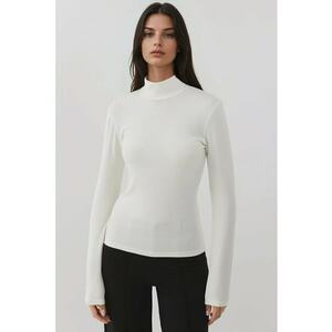 Pulover dama - tricotat cu guler inalt - croiala slim fit - alb - jerseu imagine