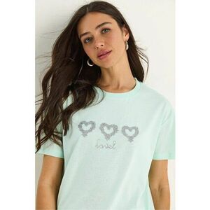 Tricou dama - guler rotund - brodat - verde - bumbac imagine