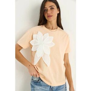 Tricou dama guler rotund - imprimeu floral - portocaliu - bumbac imagine