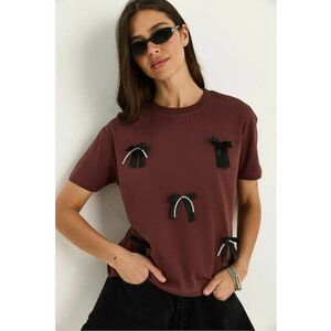 Tricou crop - cu model si accesorii - maro - bumbac imagine