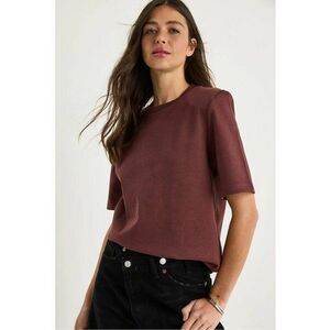 Tricou dama guler rotund - captusit - scurt - maro - bumbac imagine